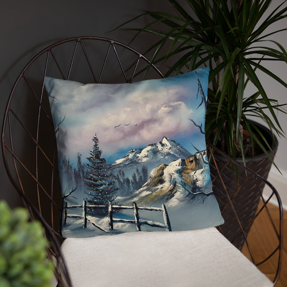 Pillow - Cold Blue Christmas Landscape by PaintwithJosh