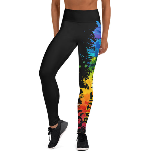 Leggings - Paint with Josh Yoga Leggings - Black with Splatter Logo - Paint With Josh