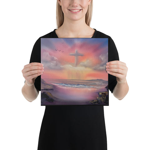 Canvas Print - Cross in the Clouds Seascape by Paint With Josh