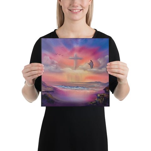 Canvas Print - Jesus with Cloud Cross Sunset Seascape by Paint With Josh