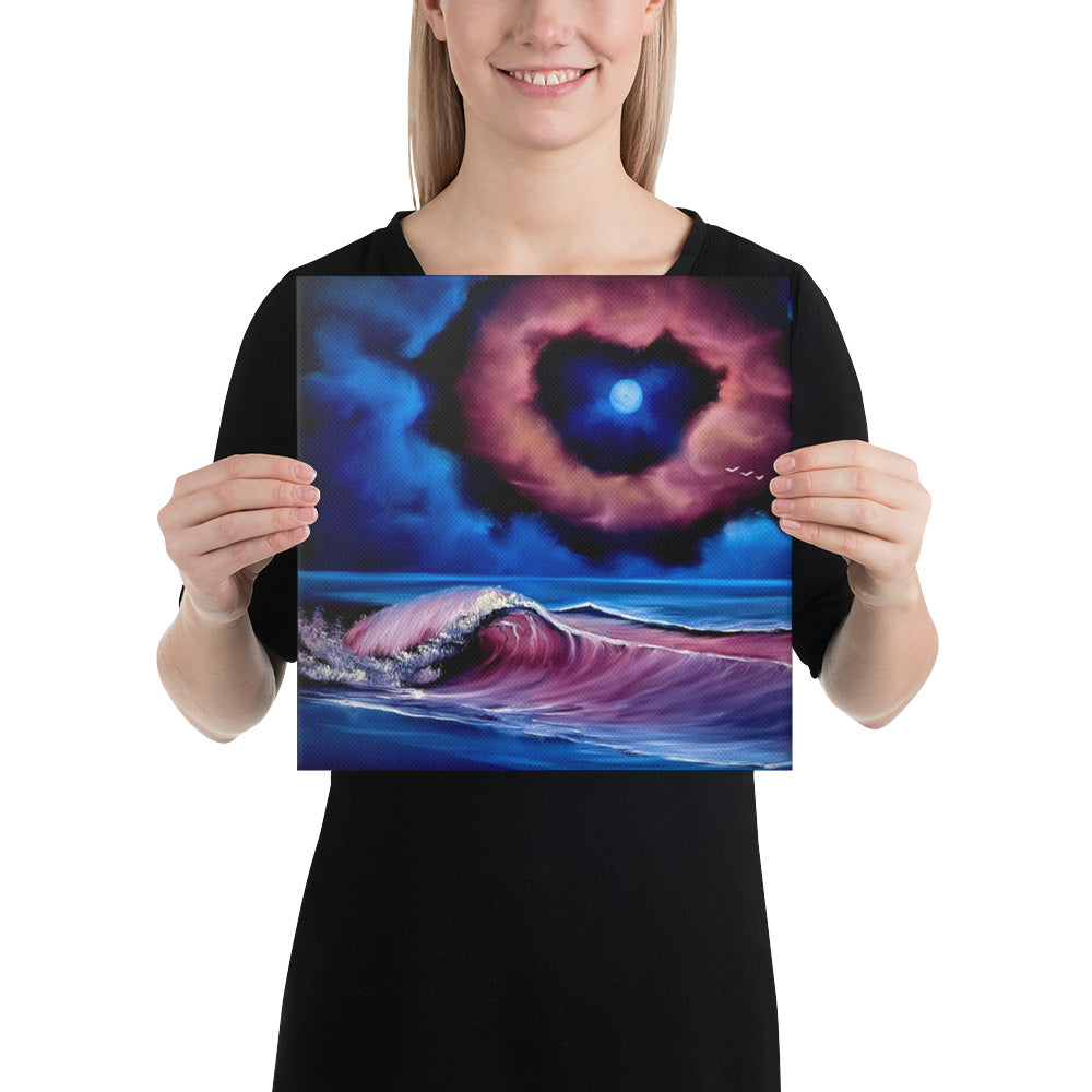 Canvas Print - Lover&#39;s Beach / Full Moon Heart Shaped Clouds Seascape by PaintWithJosh