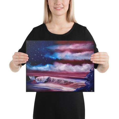 Canvas Print - Memorial Beach - American Flag Seascape by Las Vegas Artist PaintWithJosh
