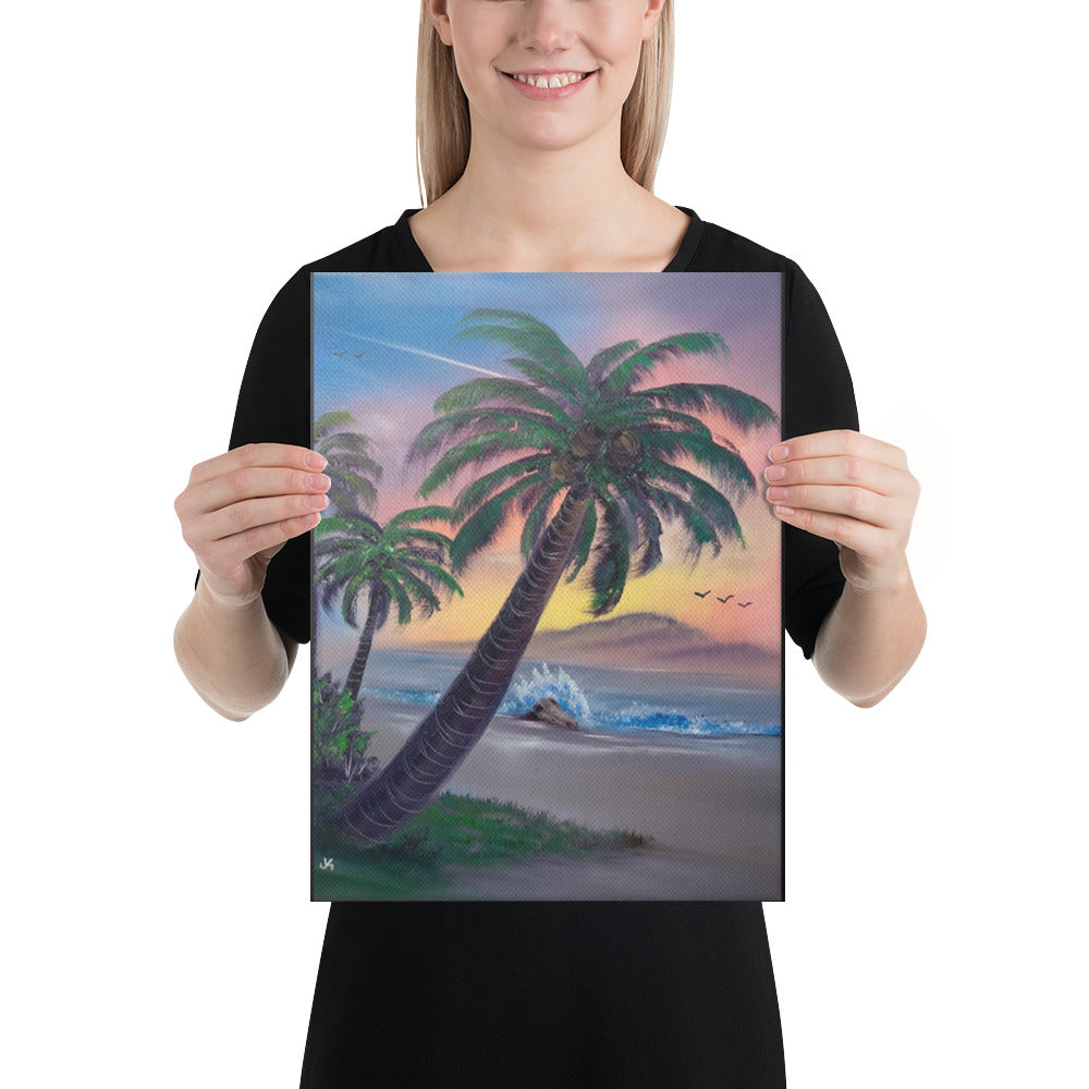 Canvas Print - Sunset Palms Seascape by Paint With Josh