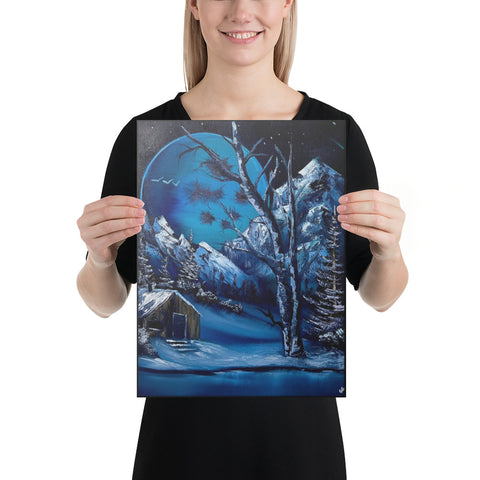 Canvas Print - Frozen Moonrise Mountain Landscape by Paint With Josh