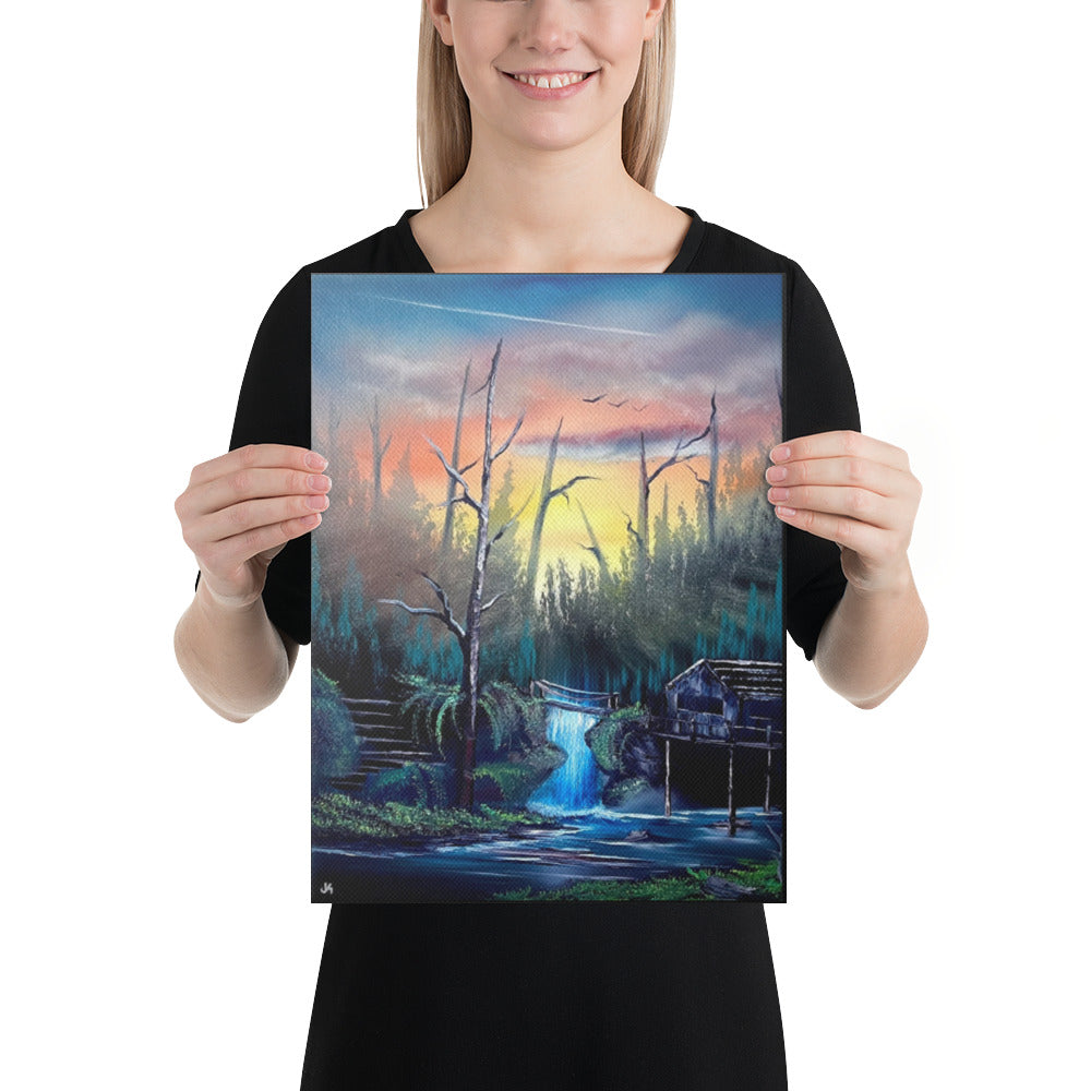 Canvas Print - Desolate Oasis - Sunrise Forest Expressionism Landscape by PaintWithJosh