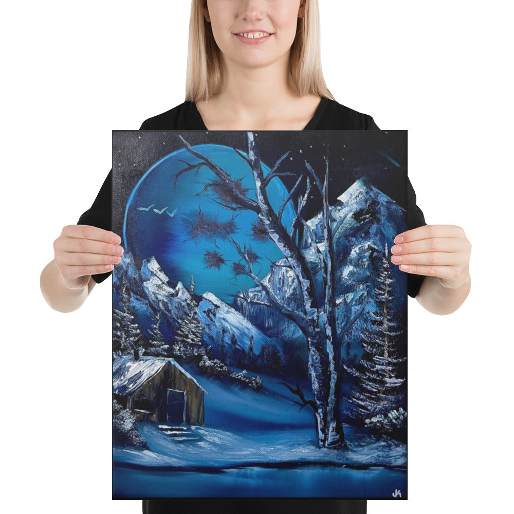 Canvas Print - Frozen Moonrise Mountain Landscape by Paint With Josh