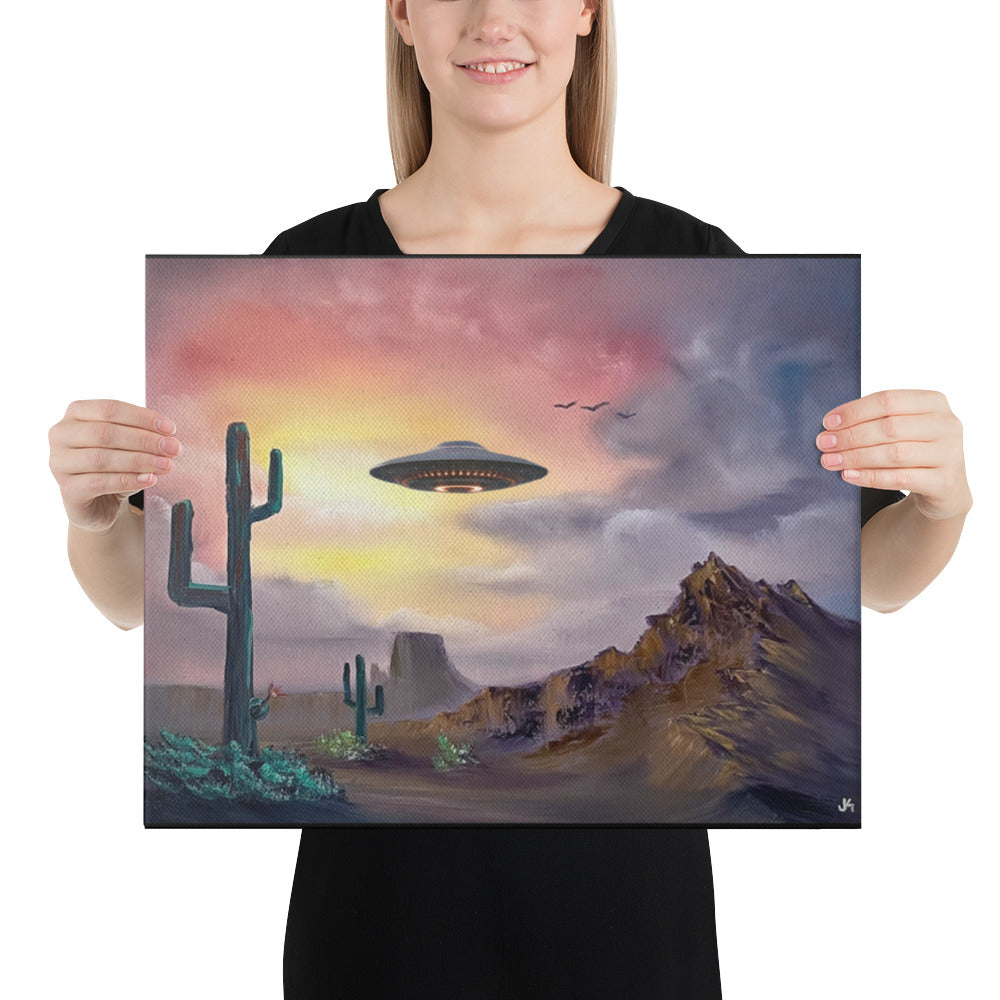 Canvas Print - Desert Sunrise UFO - Southwestern Landscape by PaintWithJosh