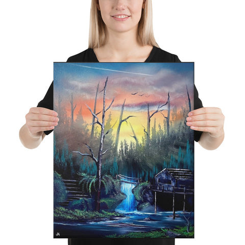 Canvas Print - Desolate Oasis - Sunrise Forest Expressionism Landscape by PaintWithJosh