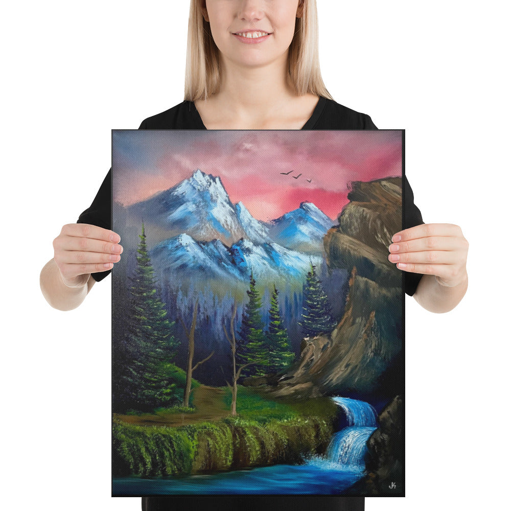 Canvas Print - Majestic Sunset Waterfall - Landscape by PaintWithJosh