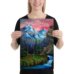 Poster Print - Majestic Sunset Waterfall - Landscape by PaintWithJosh