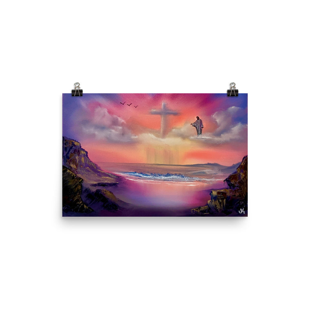 Poster Print - Jesus With Cloud Cross Seascape by Paint With Josh
