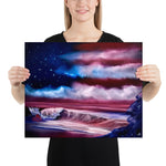 Poster Print Memorial Beach - American Flag USA Seascape Poster by PaintWithJosh