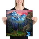 Poster Print - Majestic Sunset Waterfall - Landscape by PaintWithJosh