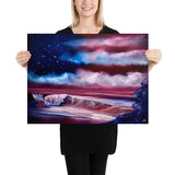 Poster Print Memorial Beach - American Flag USA Seascape Poster by PaintWithJosh