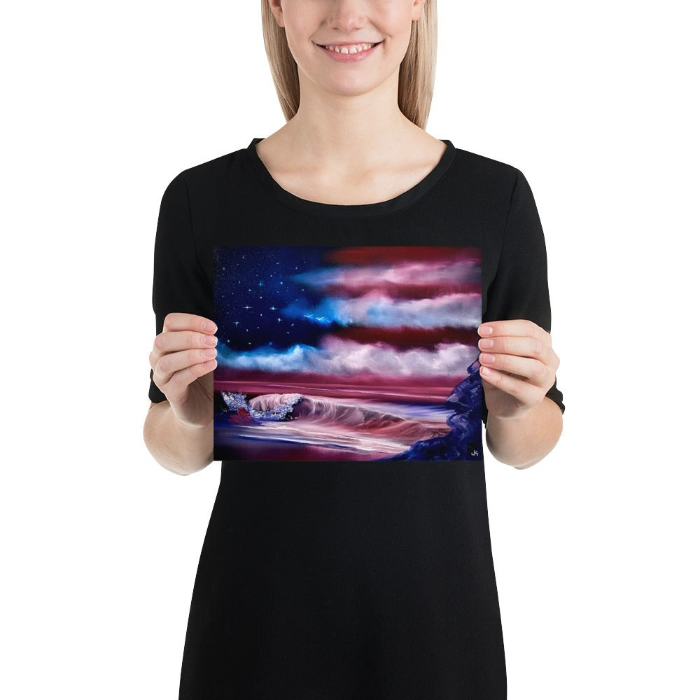 Poster Print Memorial Beach - American Flag USA Seascape Poster by PaintWithJosh