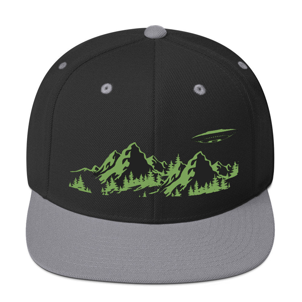 Hats - Black and Green UFO Mountains & Premium Snapback Hat