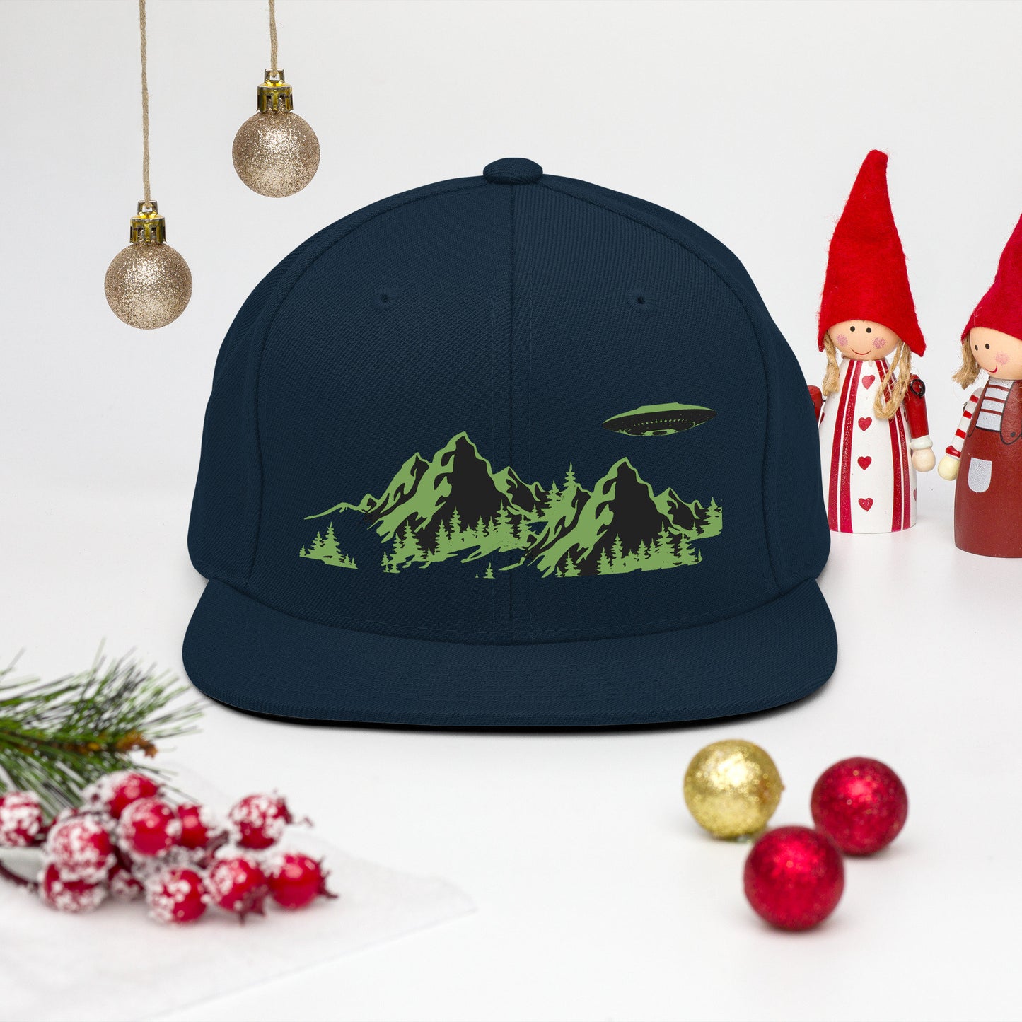 Hats - Black and Green UFO Mountains & Premium Snapback Hat