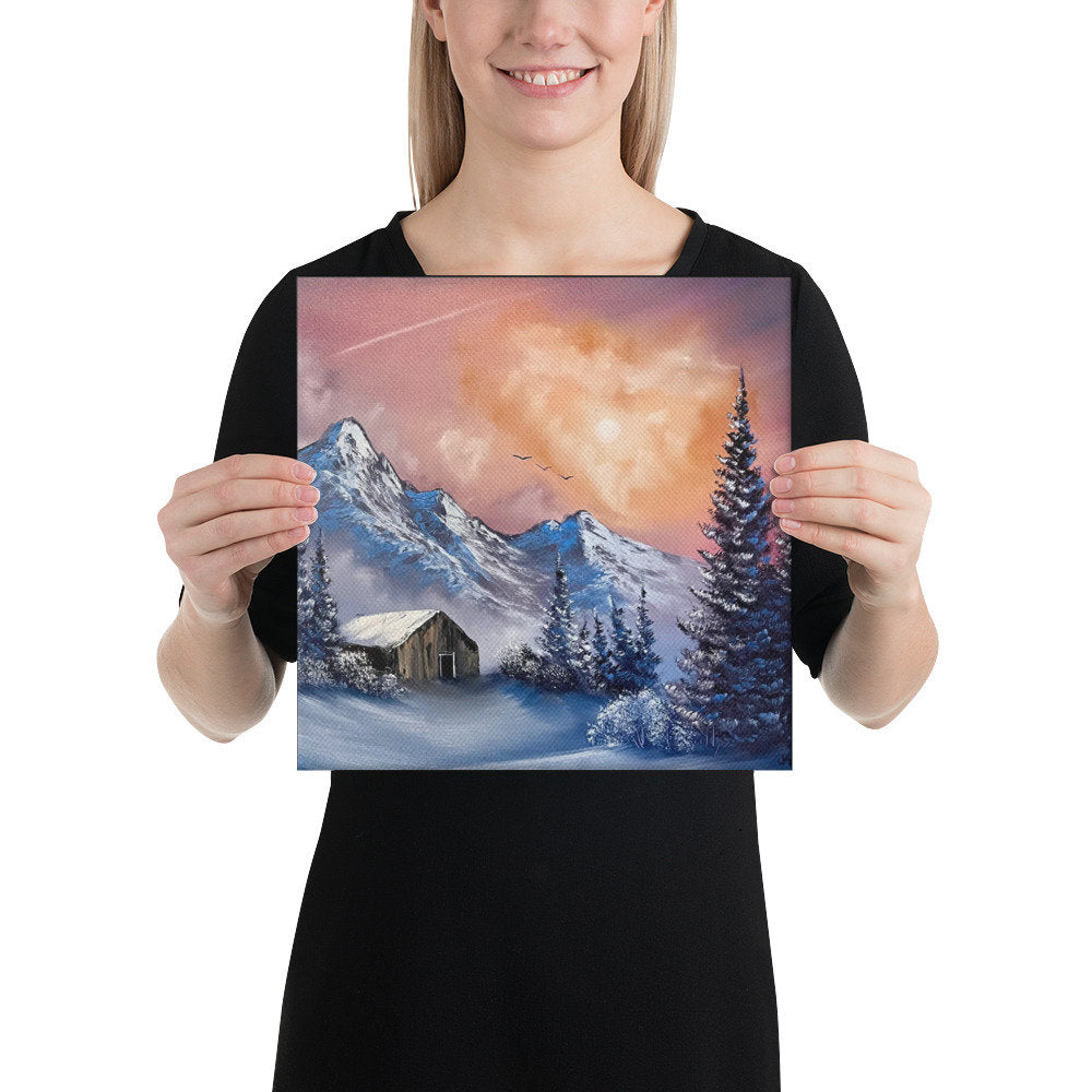 Canvas Print - Love Shack - Heart Shaped Clouds - Premium Quality Expressionist Winter Landscape by PaintWithJosh