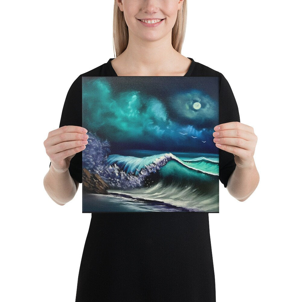 Canvas Print - Chill Out Beach - Ocean Art - Premium Quality Expressionist Aurora Borealis Seascape by PaintWithJosh