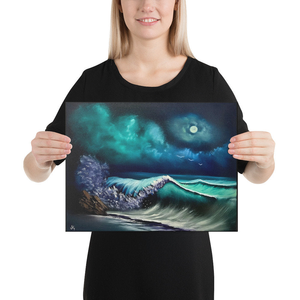 Canvas Print - Chill Out Beach - Ocean Art - Premium Quality Expressionist Aurora Borealis Seascape by PaintWithJosh