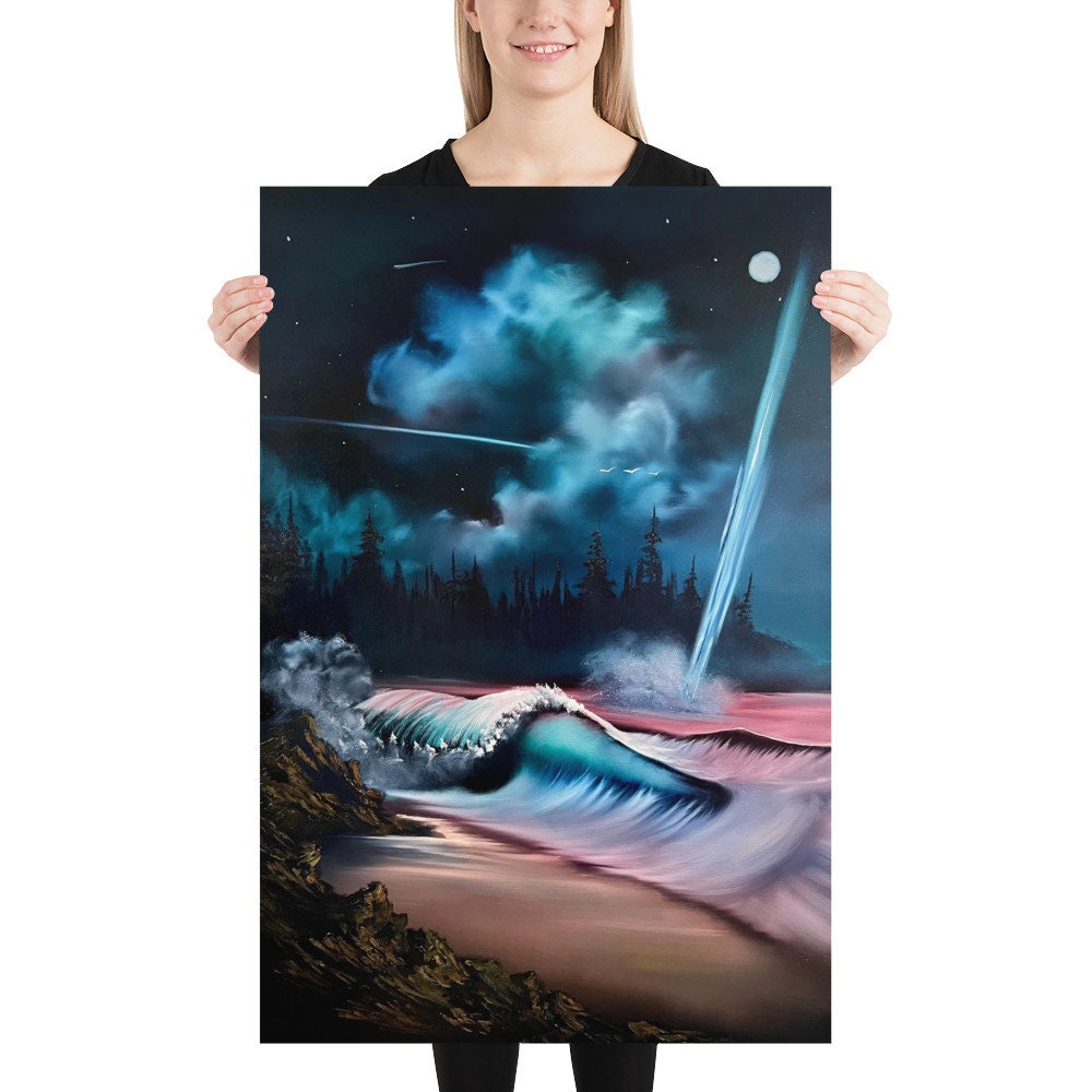 Poster Print - Meteor Strike Seascape with Crashing Wave by PaintWithJosh