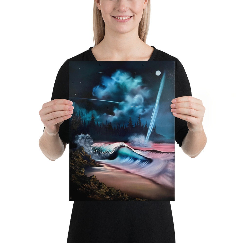 Poster Print - Meteor Strike Seascape with Crashing Wave by PaintWithJosh