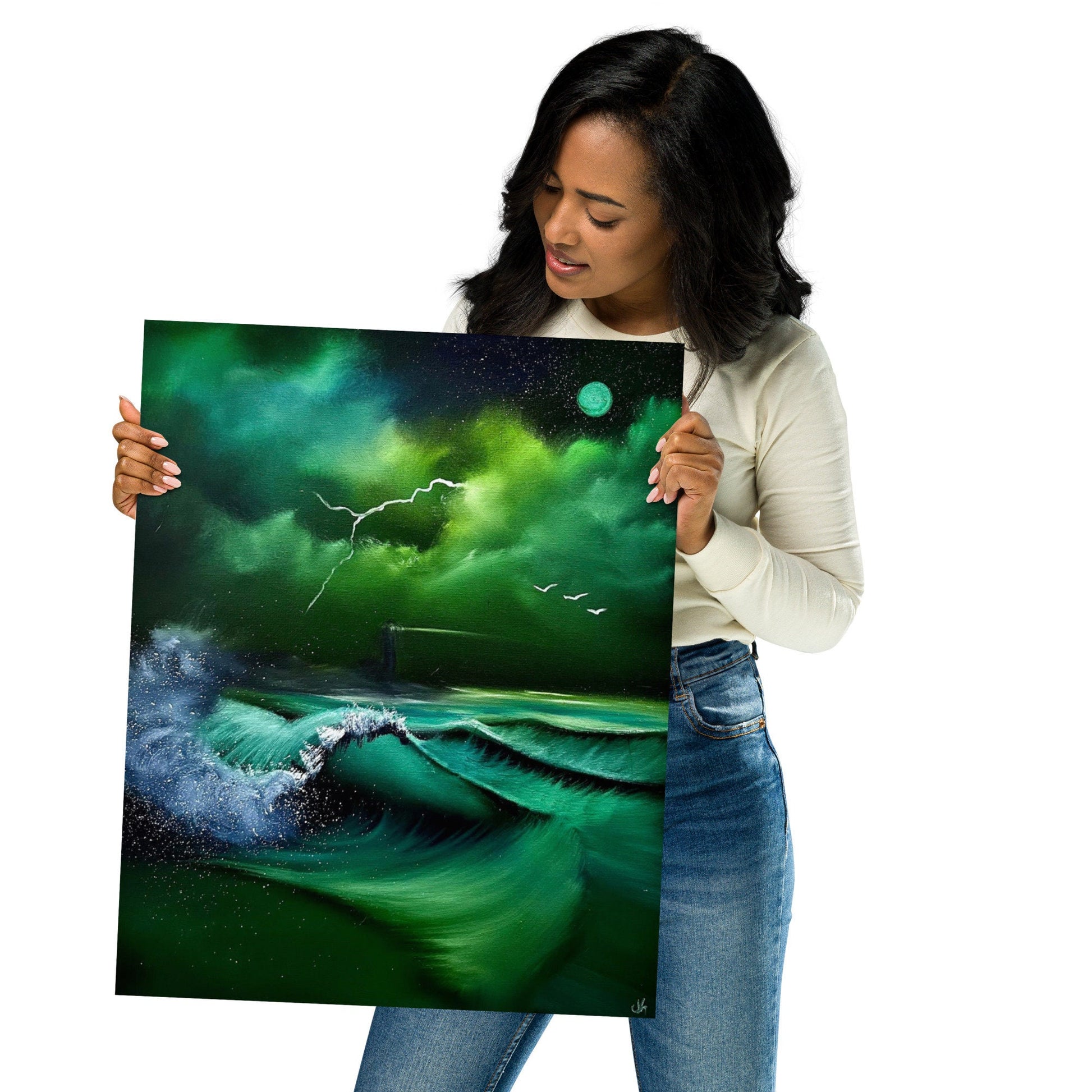 Poster Print - Green Night Seascape by PaintWithJosh