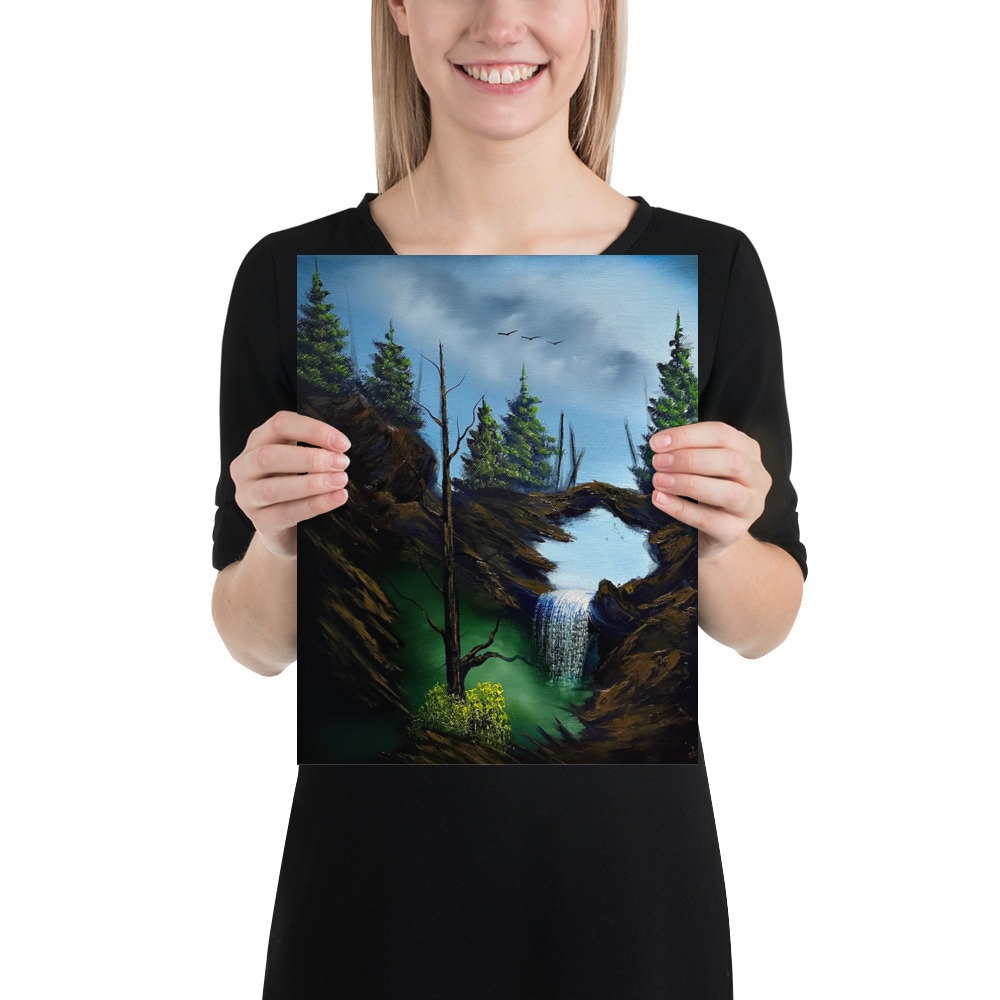 Poster Print - Blue Sky Waterfall Landscape by PaintWithJosh