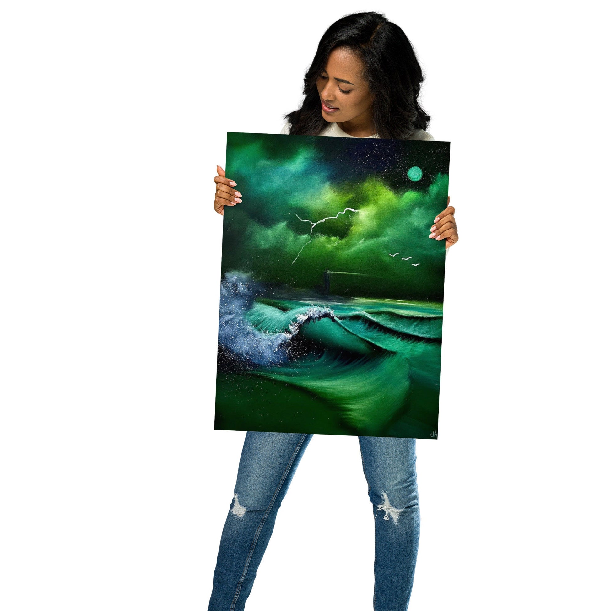 Poster Print - Green Night Seascape by PaintWithJosh