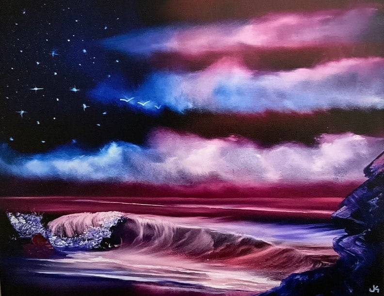 Signed Canvas Print #3 - Memorial Beach - American Flag Seascape by PaintWithJosh