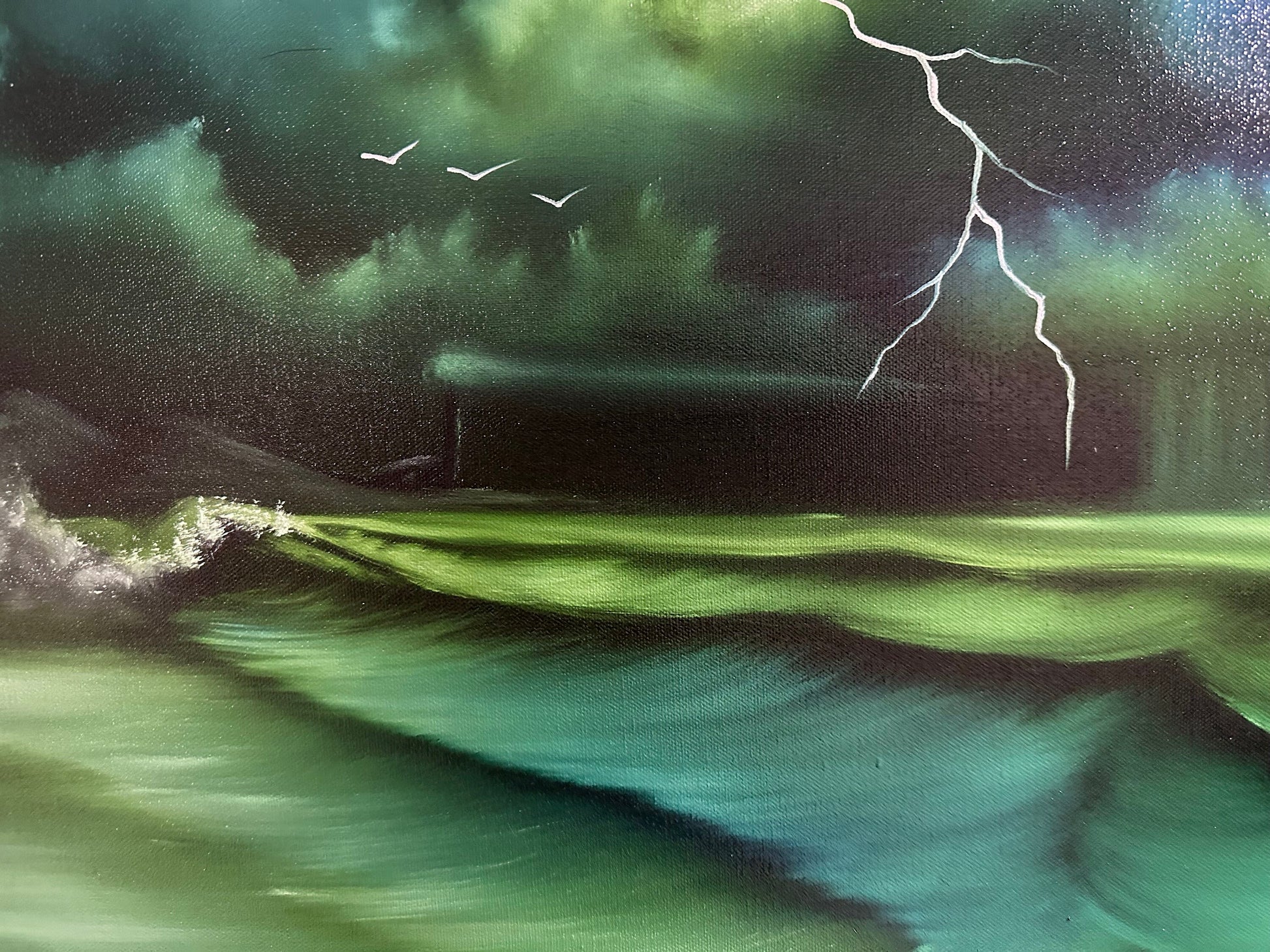 Painting 931 - 24x24" Pro Series Canvas Blue/Green Seascape with Soft Waves painted Live on TikTok on 9/4/23 by PaintWithJosh