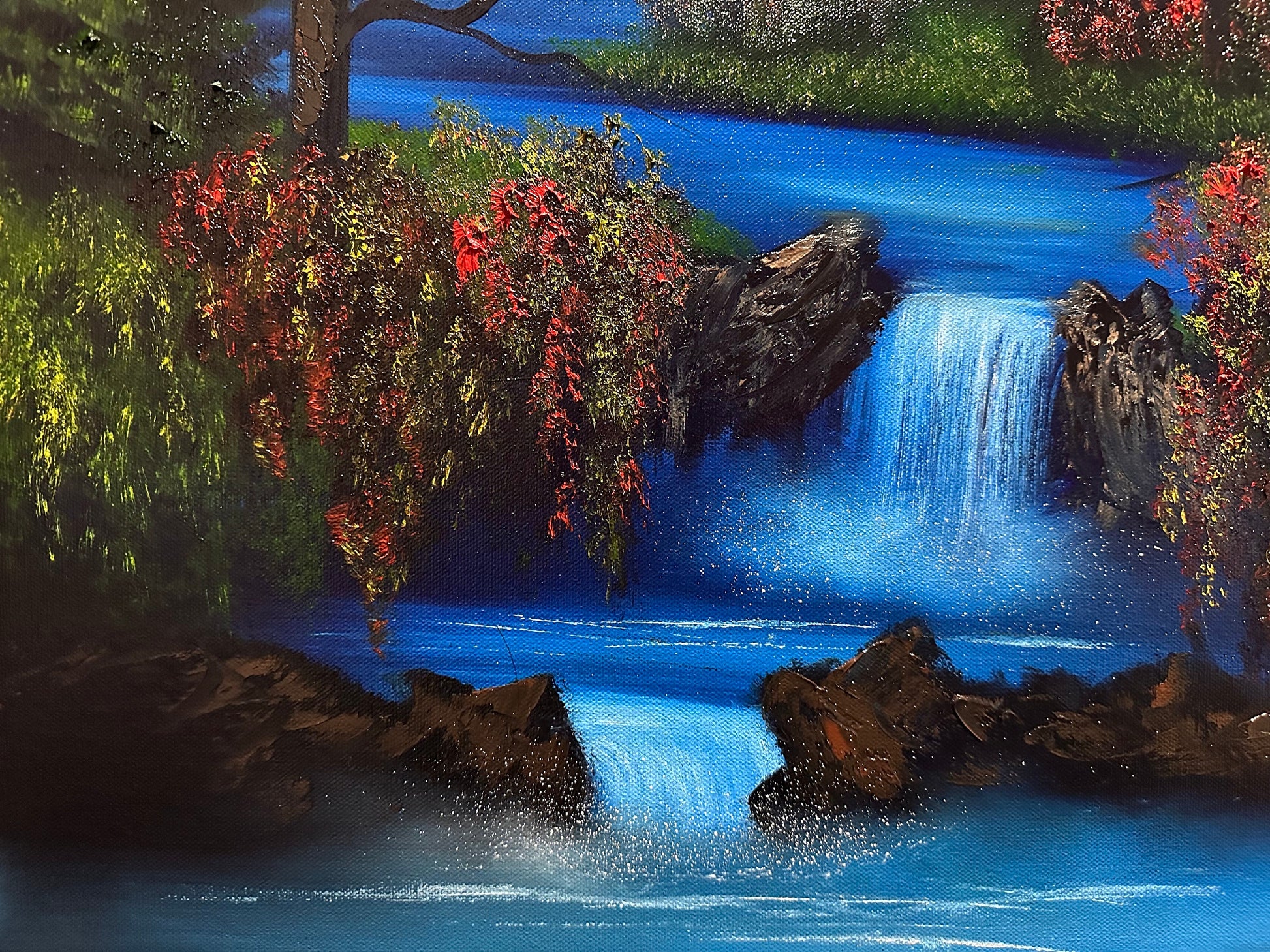 Painting 999 - 24x30" Pro Series Canvas Sunset Canyon Waterfall painted live on TikTok on 11/3/23 by PaintWithJosh