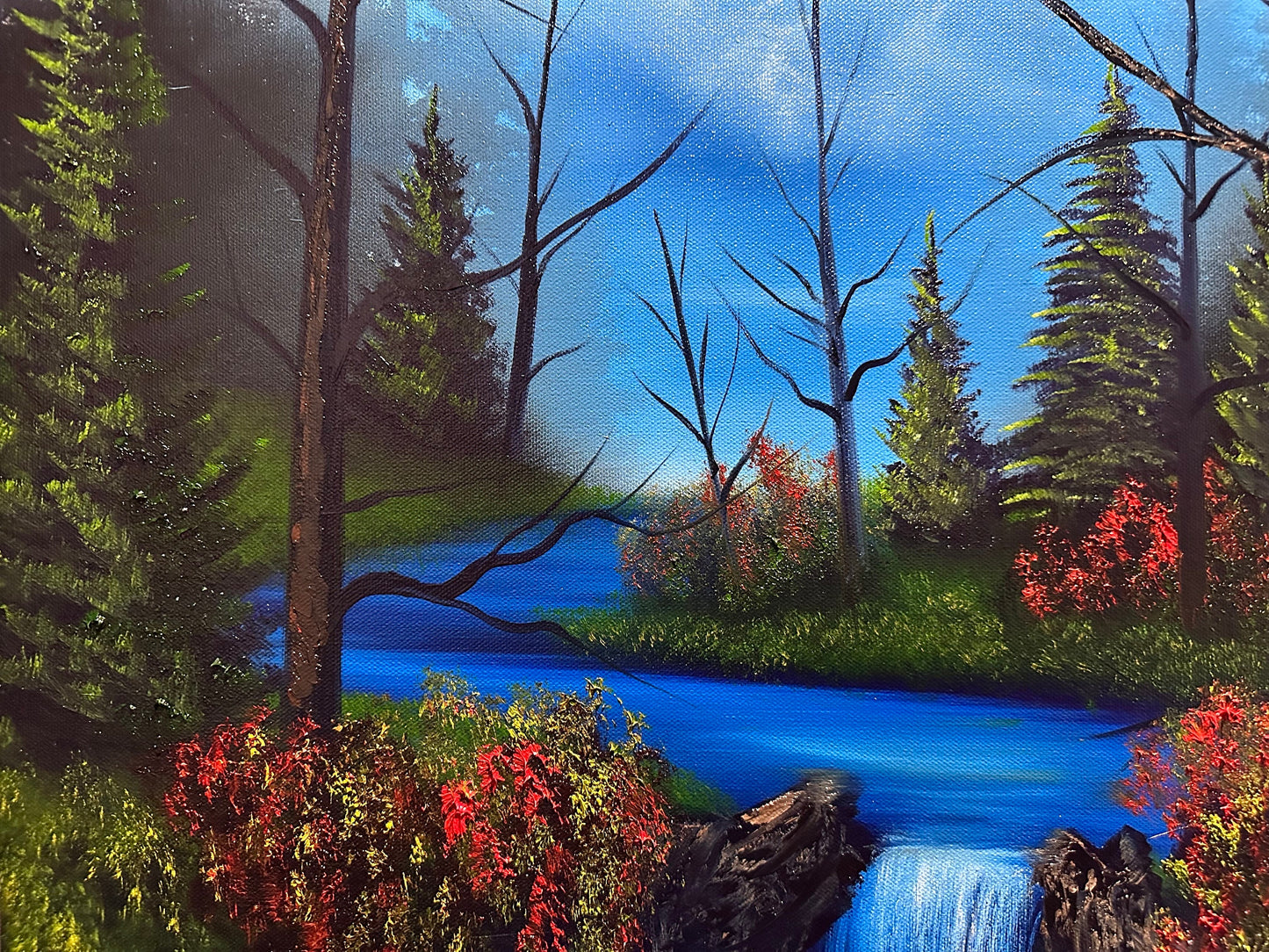Painting 999 - 24x30" Pro Series Canvas Sunset Canyon Waterfall painted live on TikTok on 11/3/23 by PaintWithJosh
