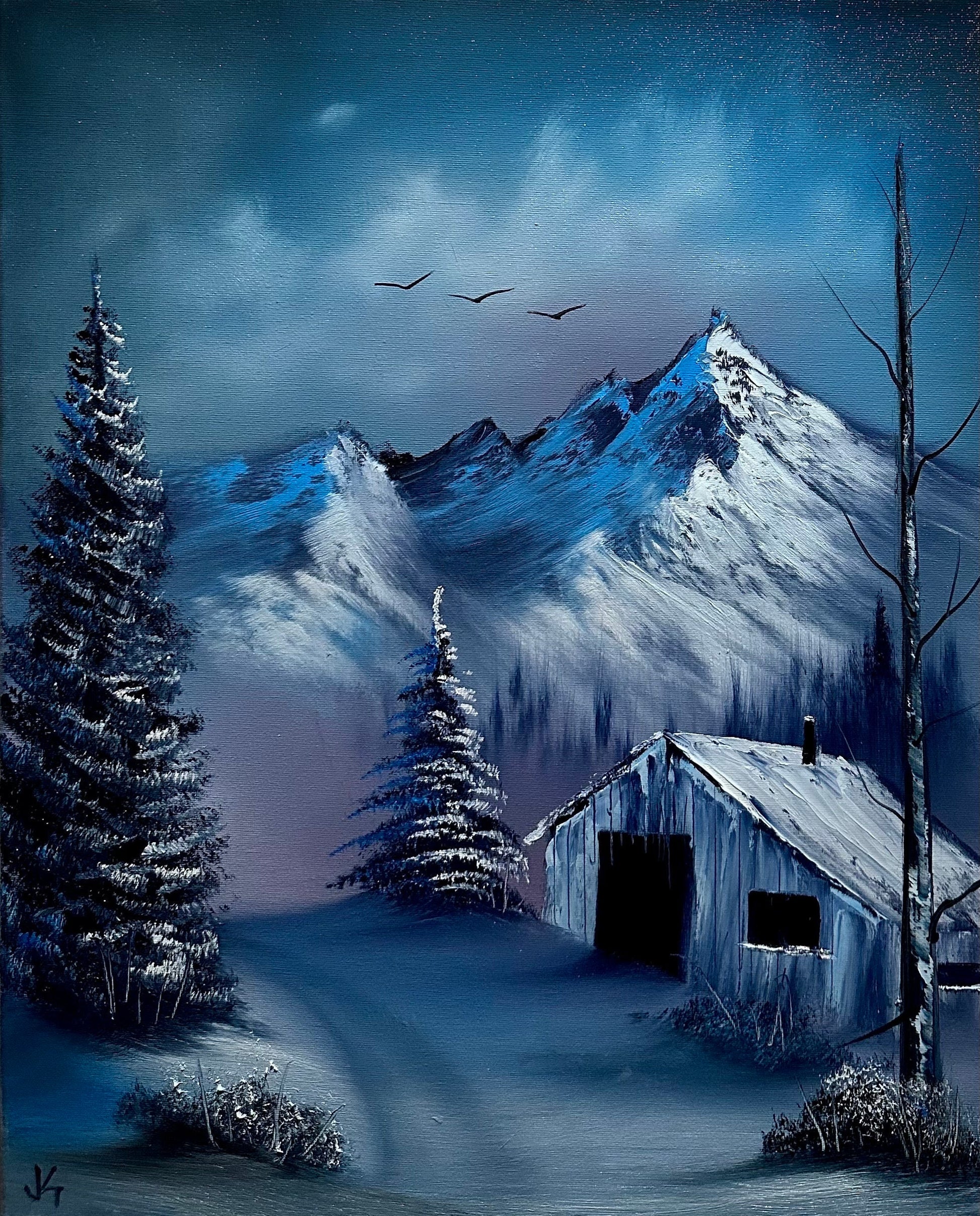 Painting 996 - 16x20" Canvas - Winter Landscape painted Live on TikTok on 10/29/23 by PaintWithJosh