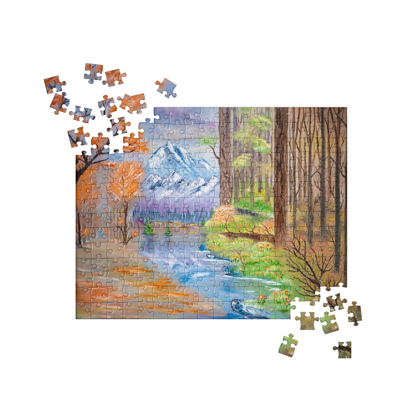 Jigsaw - Four Seasons - Landscape Painting Printed on Puzzle by Paint With Josh