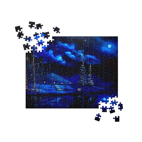 Jigsaw - UFO Christmas at Camp 51 - Landscape Painting Printed on Puzzle by Paint With Josh