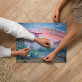 Jigsaw - Red Float Plane - Landscape Painting Printed on Puzzle by Paint With Josh
