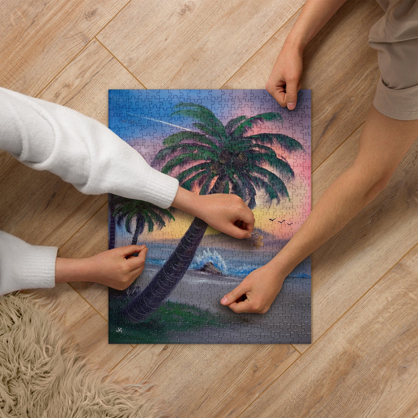 Jigsaw Puzzle - Sunset Palms Seascape by PaintWithJosh