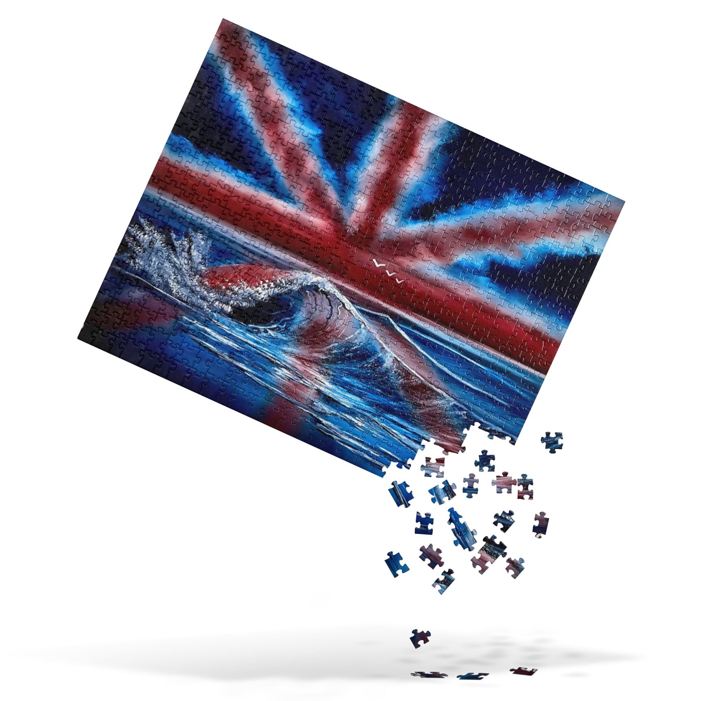 Union Jack Flag Jigsaw Puzzle - UK Flag Seascape by PaintWithJosh