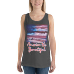 Clothing - American Flag Seascape Customizable Unisex Tank Top by Paint With Josh