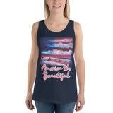 Clothing - American Flag Seascape Customizable Unisex Tank Top by Paint With Josh