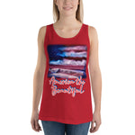 Clothing - American Flag Seascape Customizable Unisex Tank Top by Paint With Josh