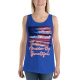 Clothing - American Flag Seascape Customizable Unisex Tank Top by Paint With Josh