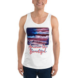 Clothing - American Flag Seascape Customizable Unisex Tank Top by Paint With Josh