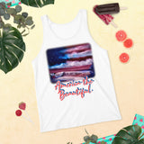 Clothing - American Flag Seascape Customizable Unisex Tank Top by Paint With Josh