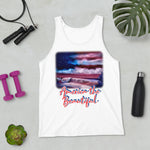 Clothing - American Flag Seascape Customizable Unisex Tank Top by Paint With Josh