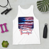 Clothing - American Flag Seascape Customizable Unisex Tank Top by Paint With Josh