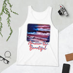 Clothing - American Flag Seascape Customizable Unisex Tank Top by Paint With Josh