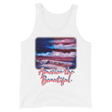 Clothing - American Flag Seascape Customizable Unisex Tank Top by Paint With Josh