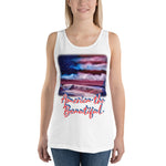 Clothing - American Flag Seascape Customizable Unisex Tank Top by Paint With Josh